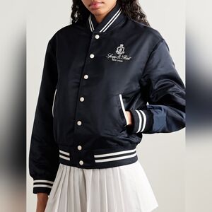 SPORTY & RICH Vendome embroidered striped shell bomber jacket Size M